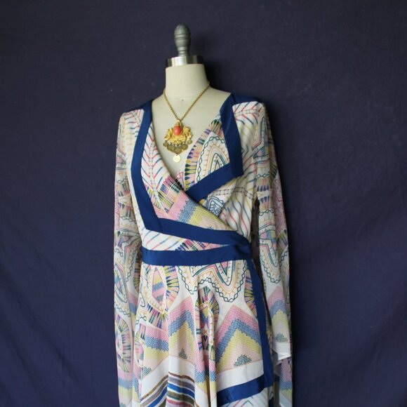 BCBG MaxAzria Runway Kimono Dress hankerchief Silk Asian aztec midi Caftan NWT - Picture 6 of 11